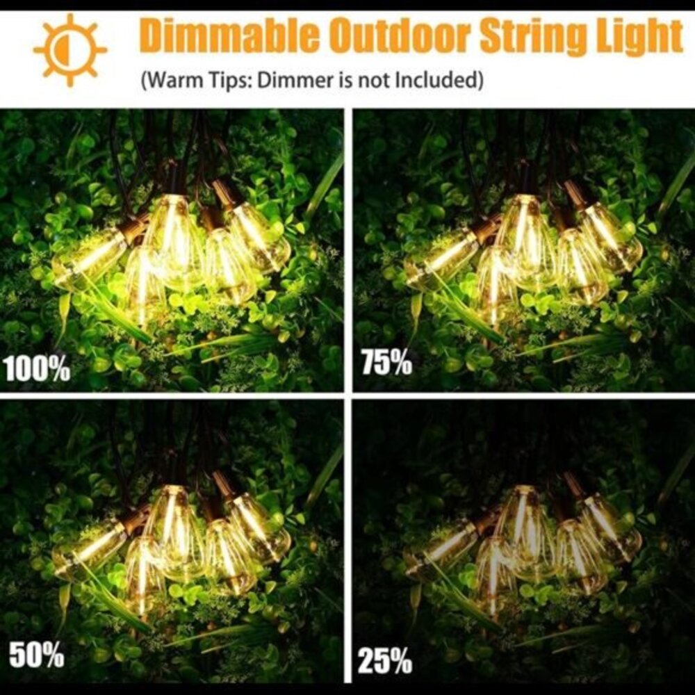 Outdoor String Lights 25FT, Patio Lights with 13 pcs Shatterproof Dimmable Bulbs - Picture 5 of 7
